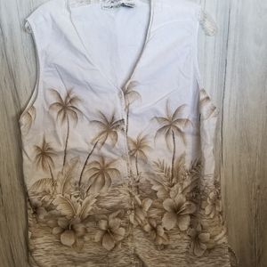White Stag Vintage Sleeveless Tropical Palm Tree Button-up Blouse